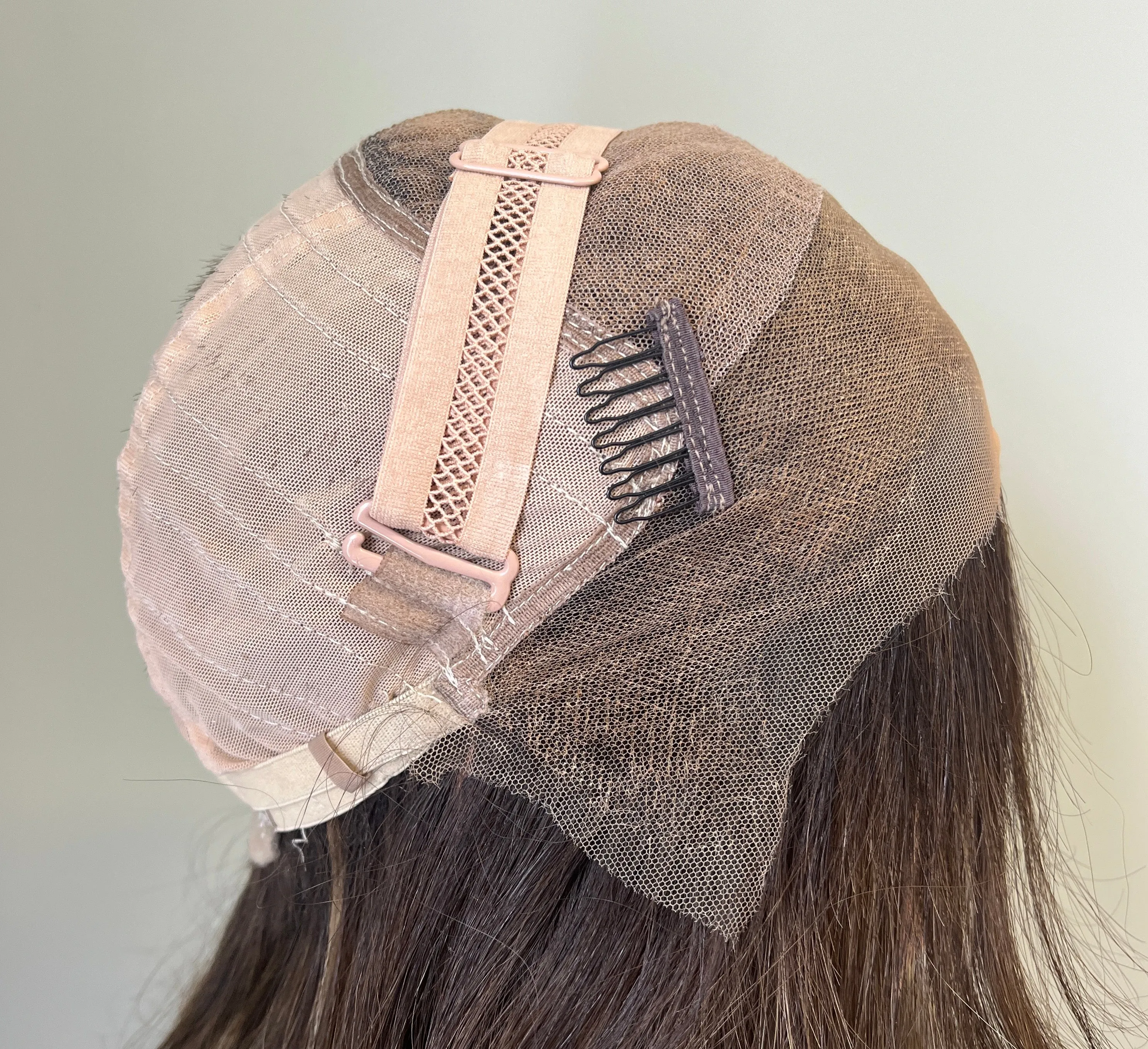 Preloved, Be Unique Wigs by Charlotte, custom wig | Human hair | Brown with highlights | Small cap | 17" length