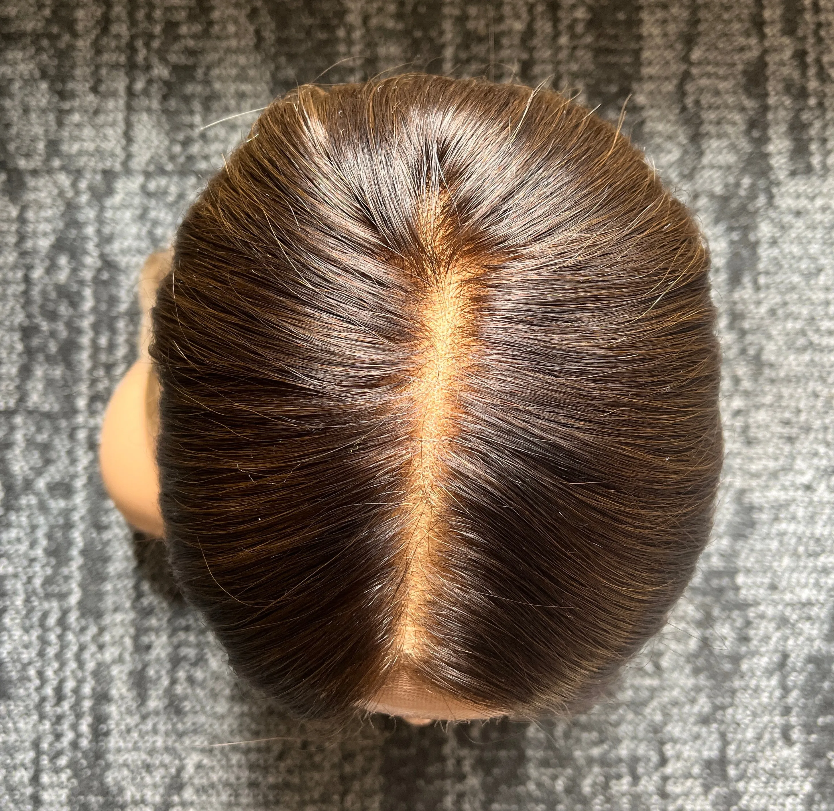 Preloved, Be Unique Wigs by Charlotte, custom wig | Human hair | Brown with highlights | Small cap | 17" length