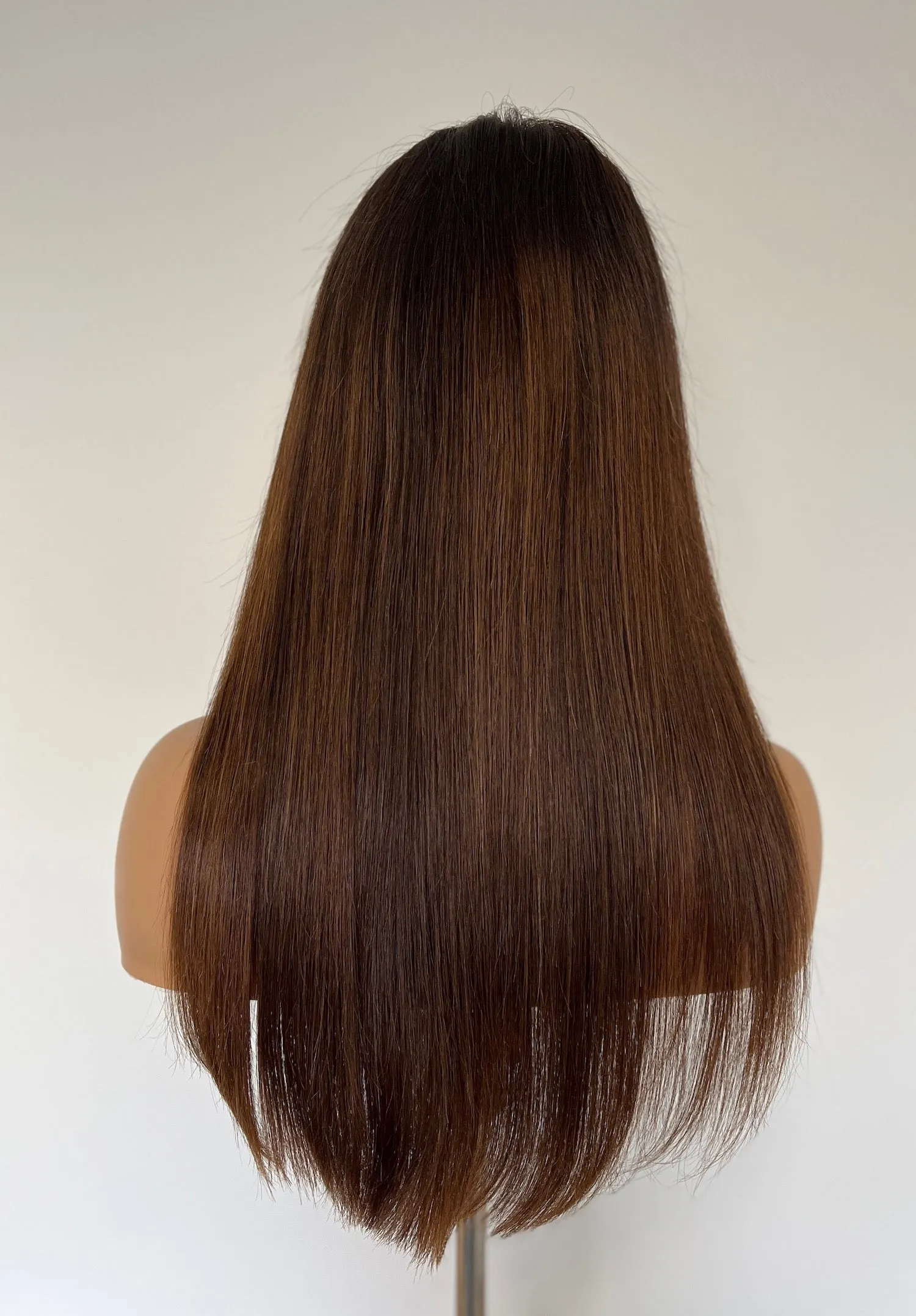 Preloved, Second Spring Wigs, Noe wig | Human hair | Black/darkest brown base with copper brown highlights | Small cap | 22" length
