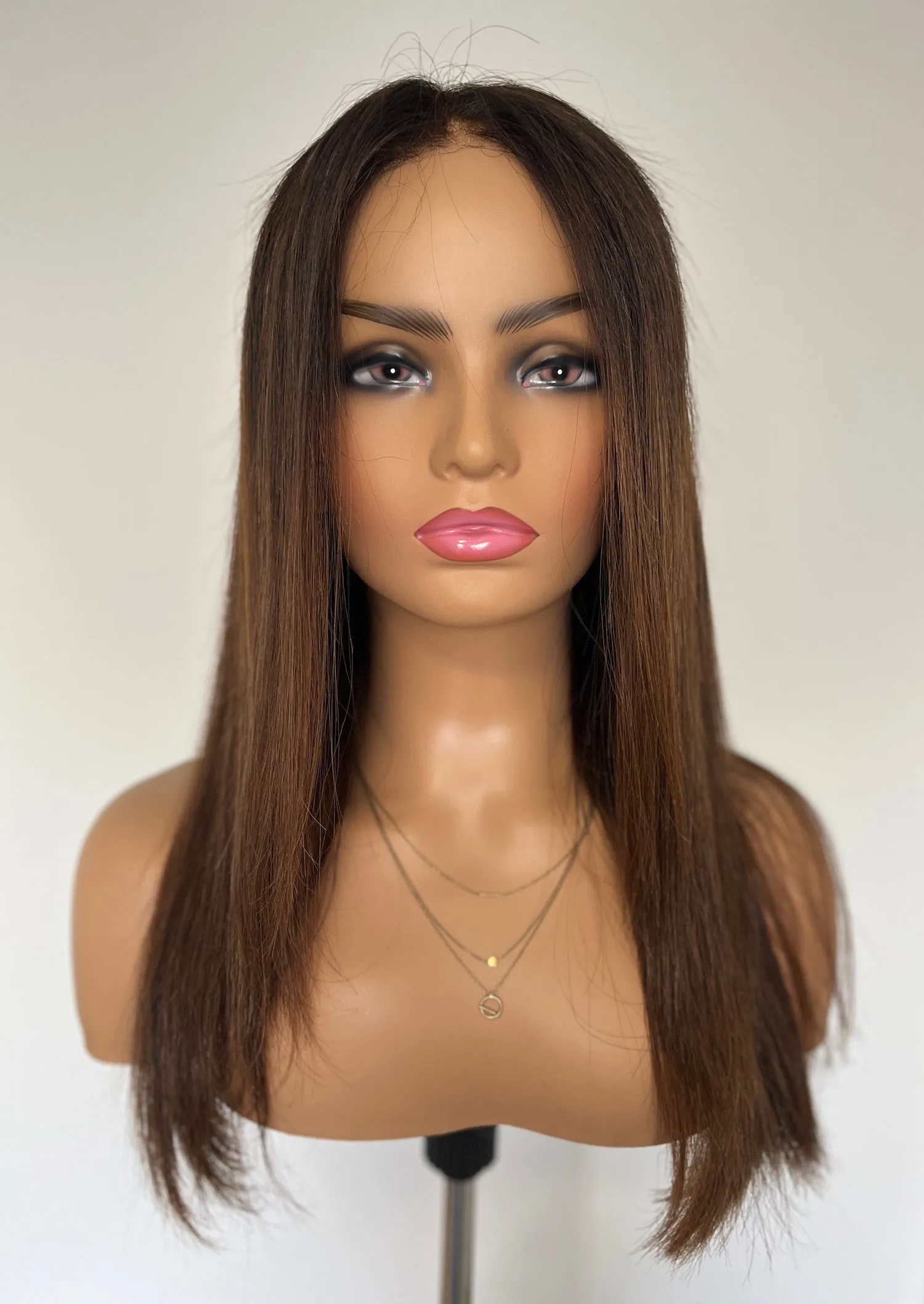 Preloved, Second Spring Wigs, Noe wig | Human hair | Black/darkest brown base with copper brown highlights | Small cap | 22" length