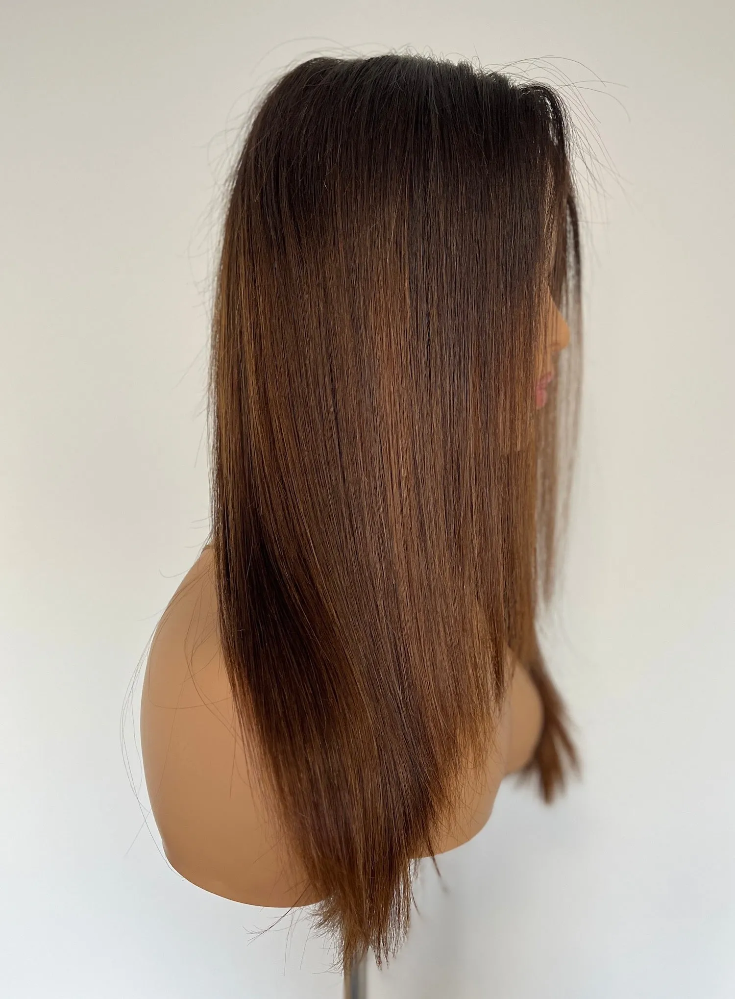 Preloved, Second Spring Wigs, Noe wig | Human hair | Black/darkest brown base with copper brown highlights | Small cap | 22" length
