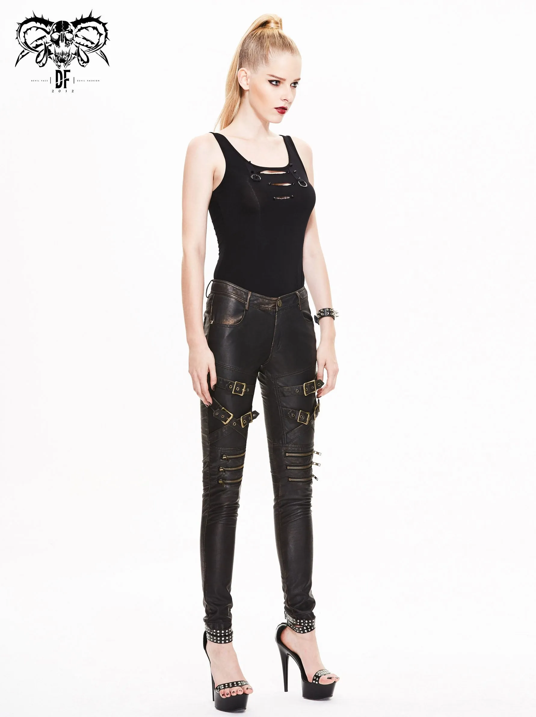 'Psalm Of Victory' Steampunk Slim Fit Leather Pants