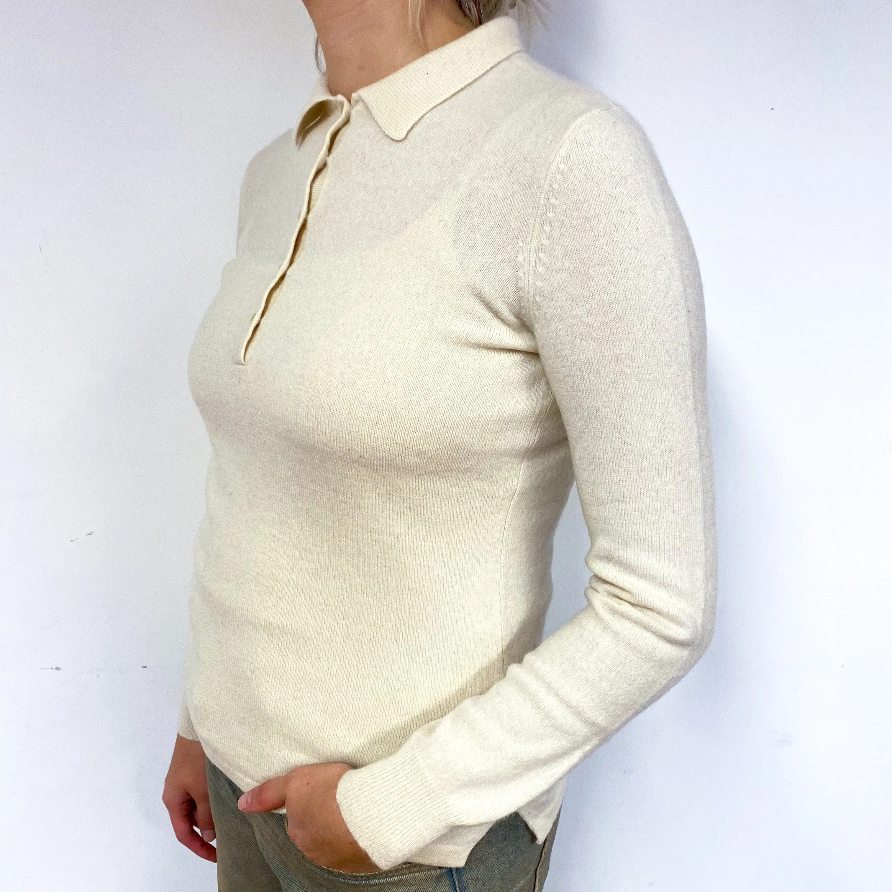 Ralph Lauren Cream Cashmere Collared Button Jumper Small