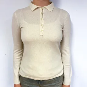 Ralph Lauren Cream Cashmere Collared Button Jumper Small