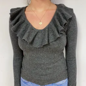 Ralph Lauren Grey Ruffle Cashmere V-Neck Jumper Small