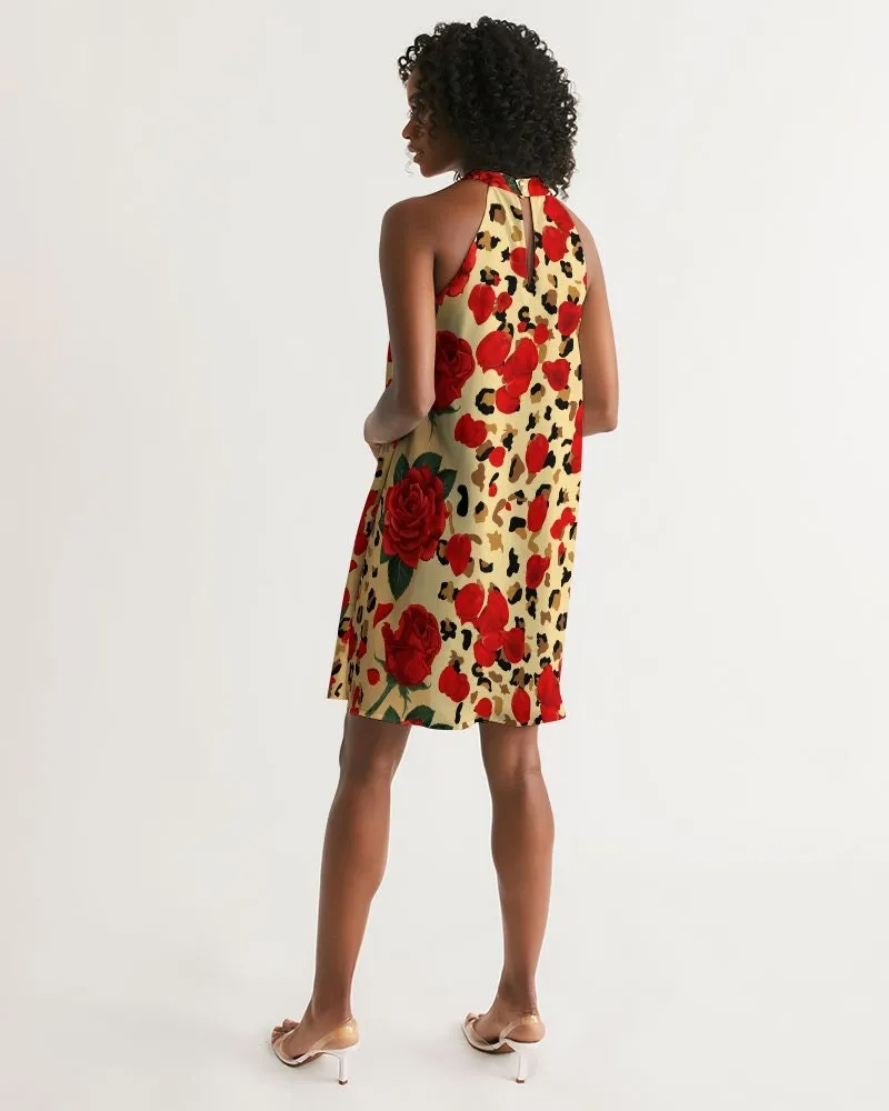 Red Roses Halter Dress