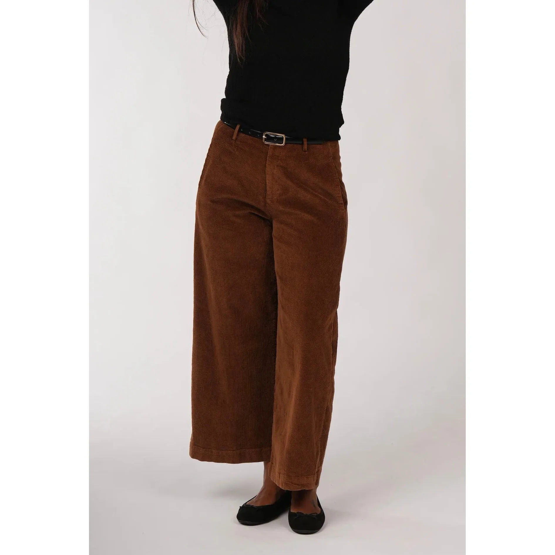 Rene Corduroy Cotton Wide Leg Pants - Tobacco