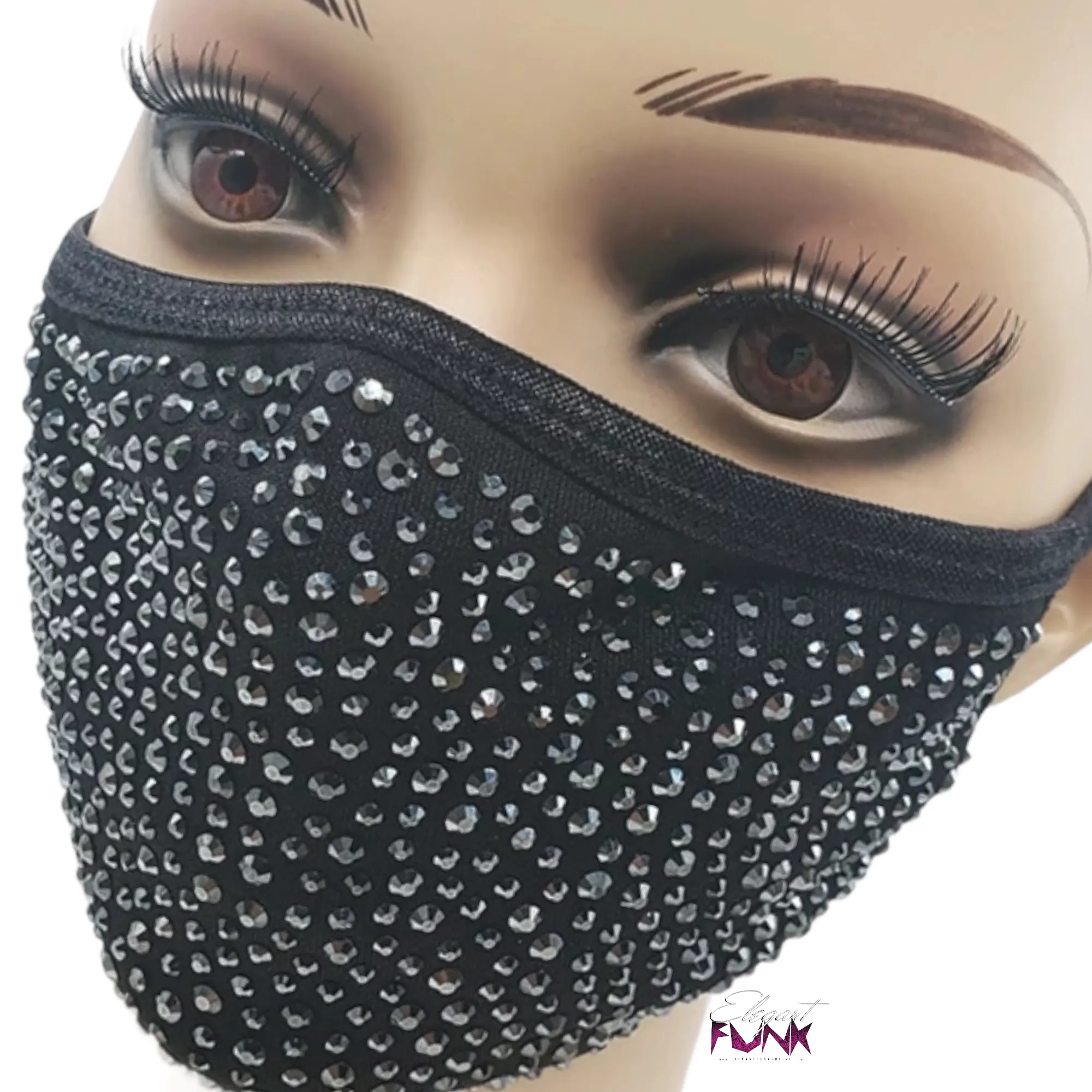 Rhinestone Face Mask, Black w/Gun Metal Color Bling