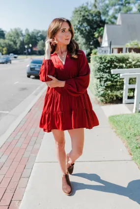 Rust Ruffle Babydoll Dress