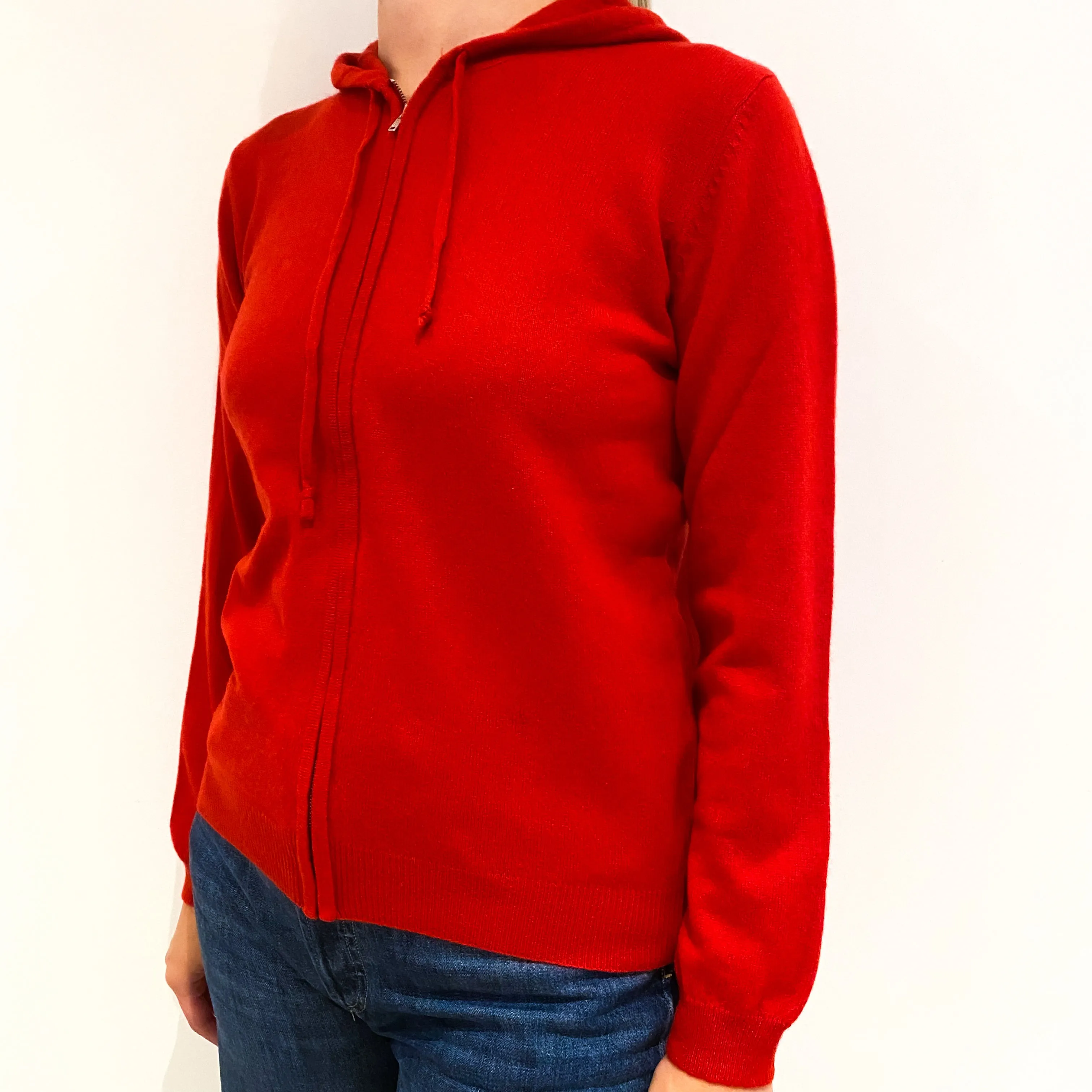Scarlet Red Cashmere Zip Up Hoodie Medium