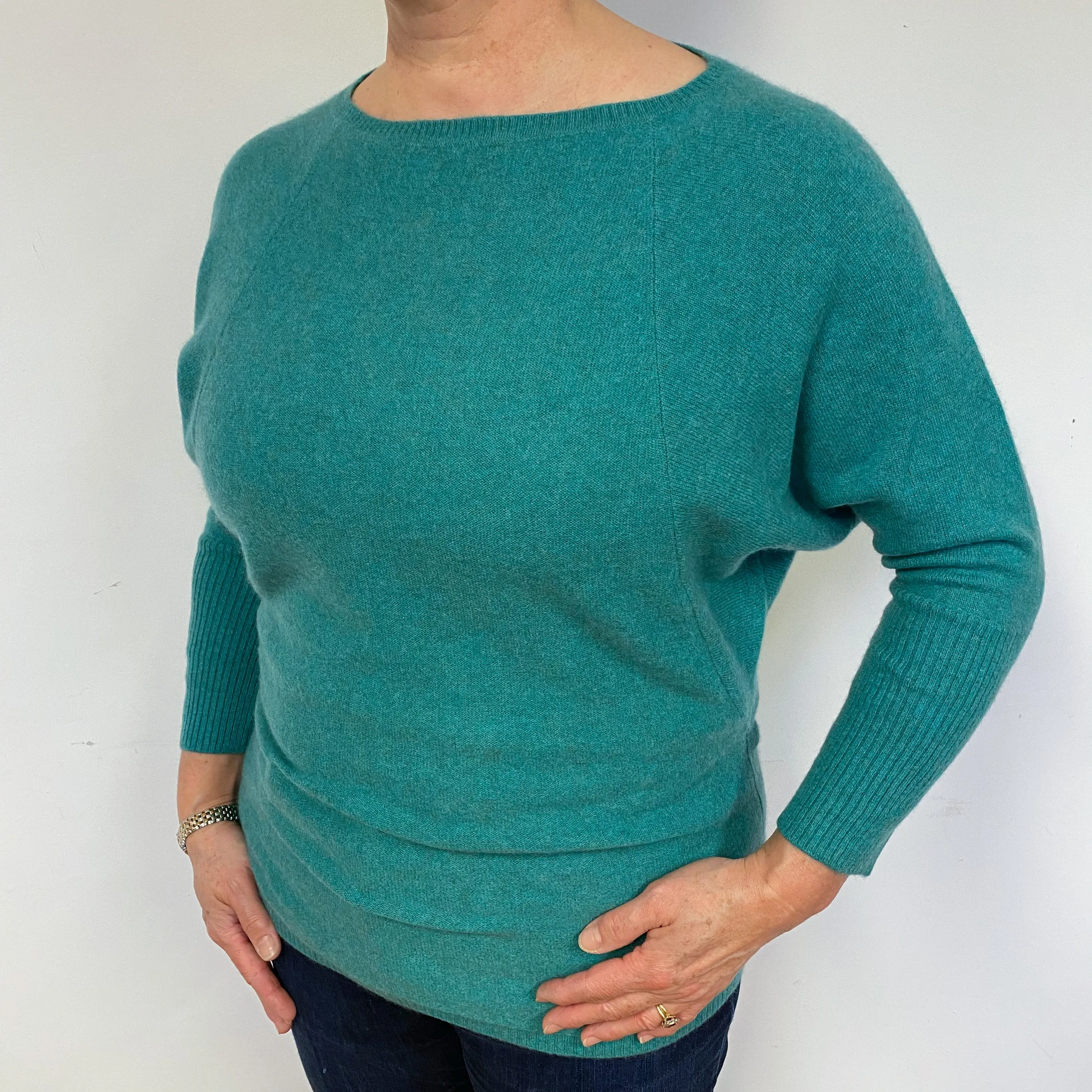 Sea Green Cashmere Crew Neck Jumper Large.