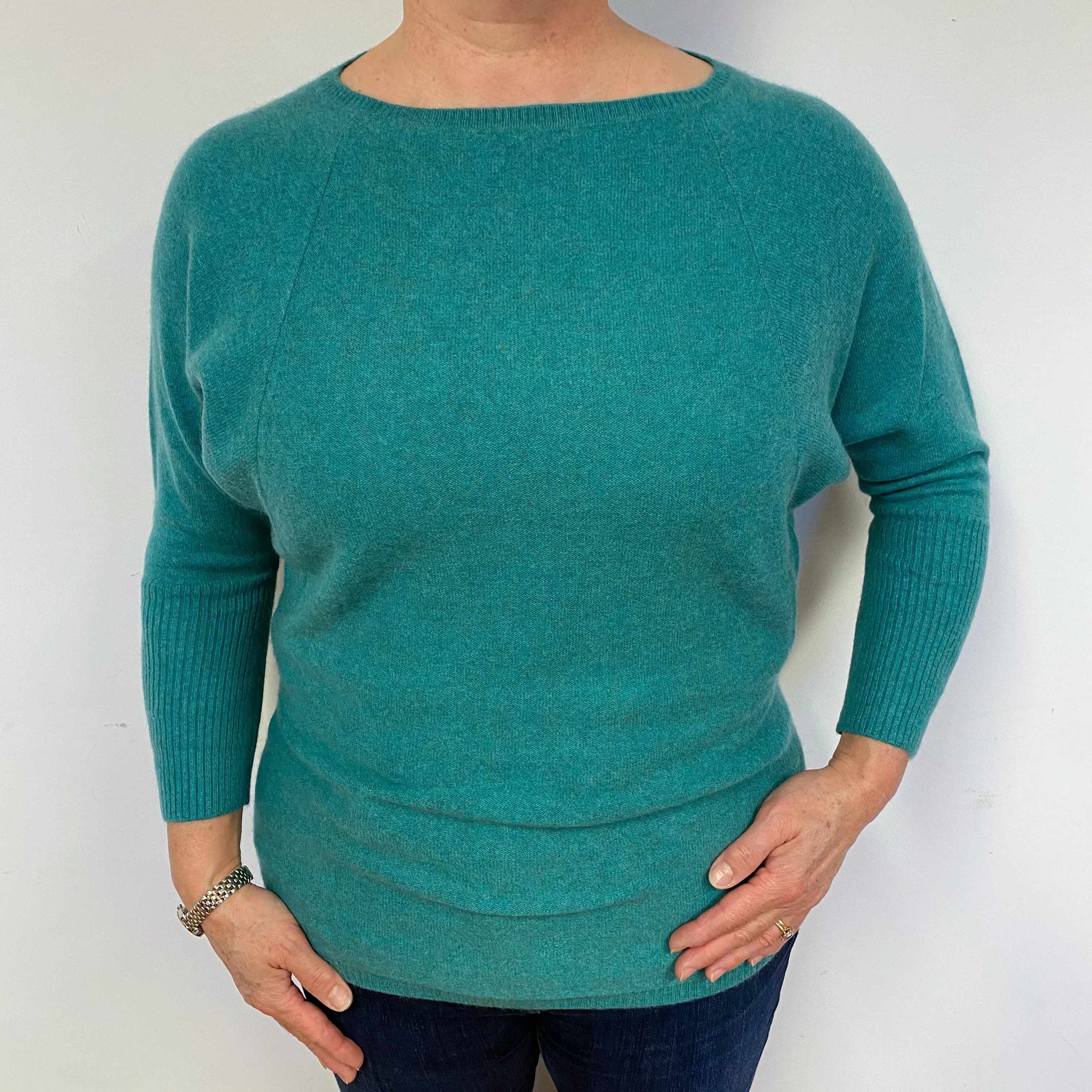 Sea Green Cashmere Crew Neck Jumper Large.