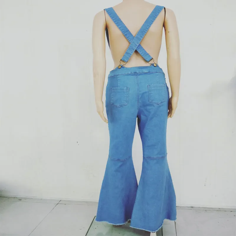Sexy Flare High Waist Bodycon Denim Suspenders Pants
