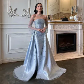 Silver Gray Evening Gown with Overskirt