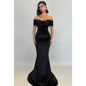 Simple Elegant Off-Shoulder Cap Sleeves Trumpet Formal Prom Dress