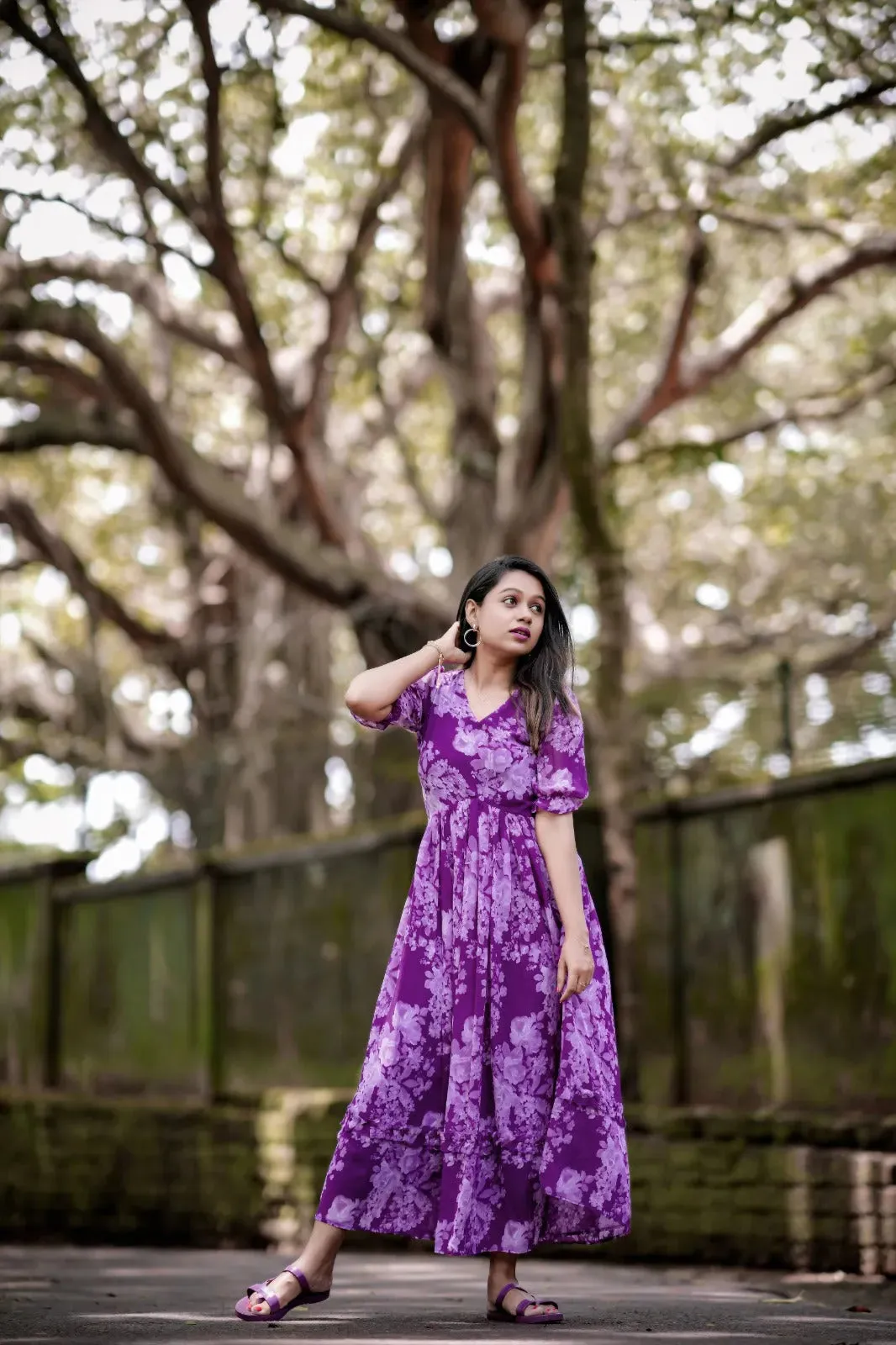 Sizzling Summer Style Georgette Purple Floral Printed Dress