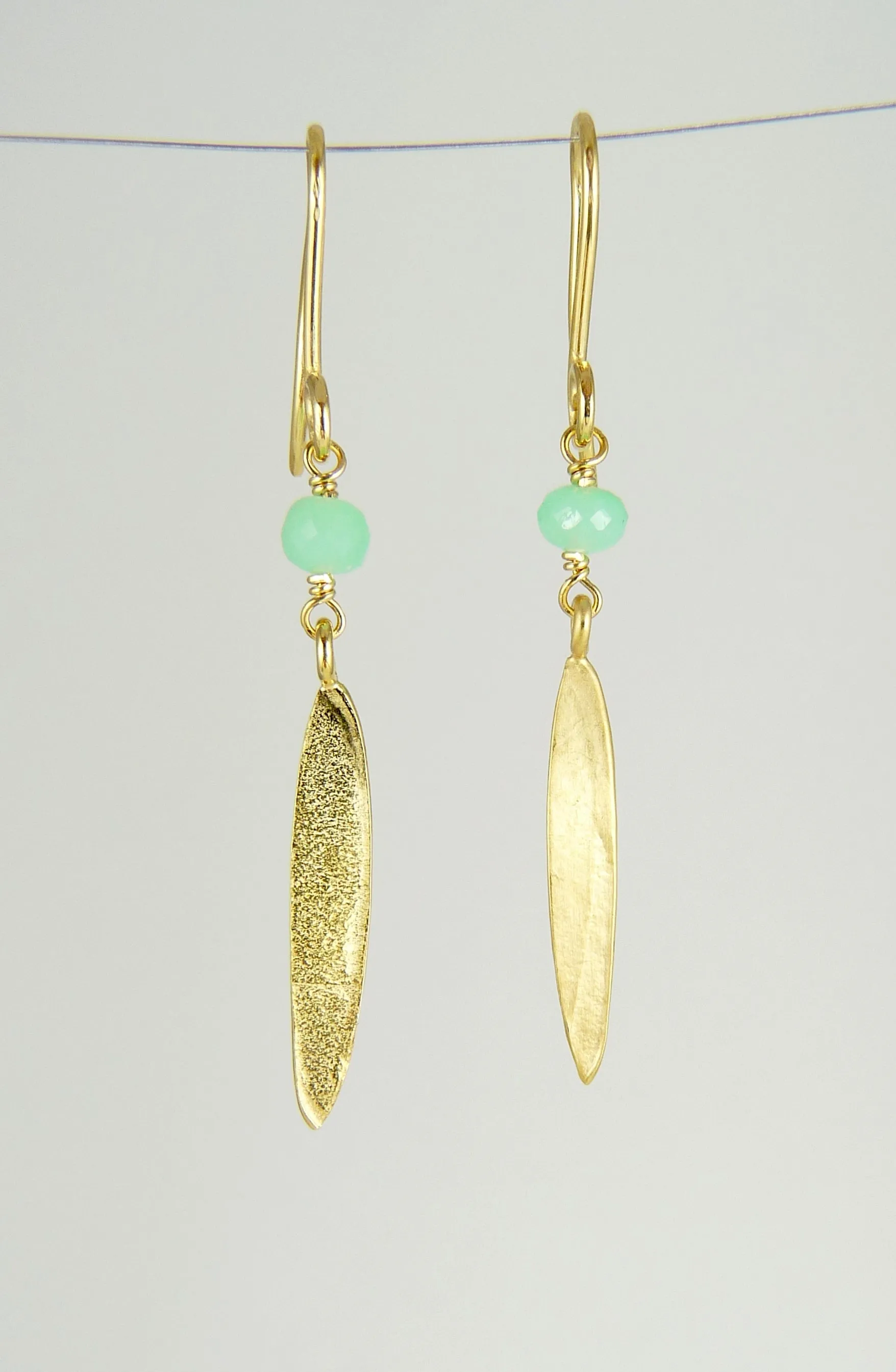 Small Lily Long Leaf Earrings with Gemstones