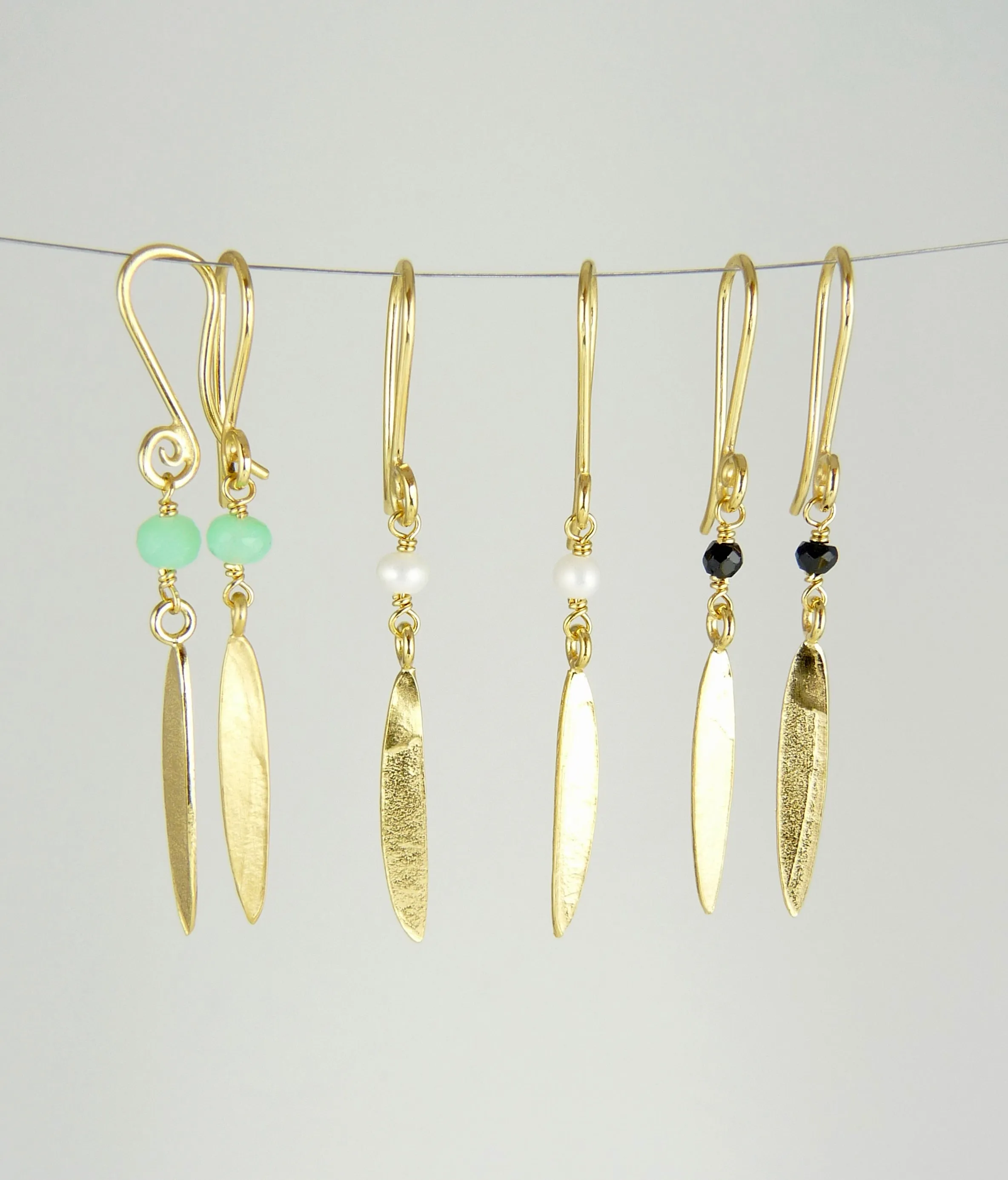 Small Lily Long Leaf Earrings with Gemstones