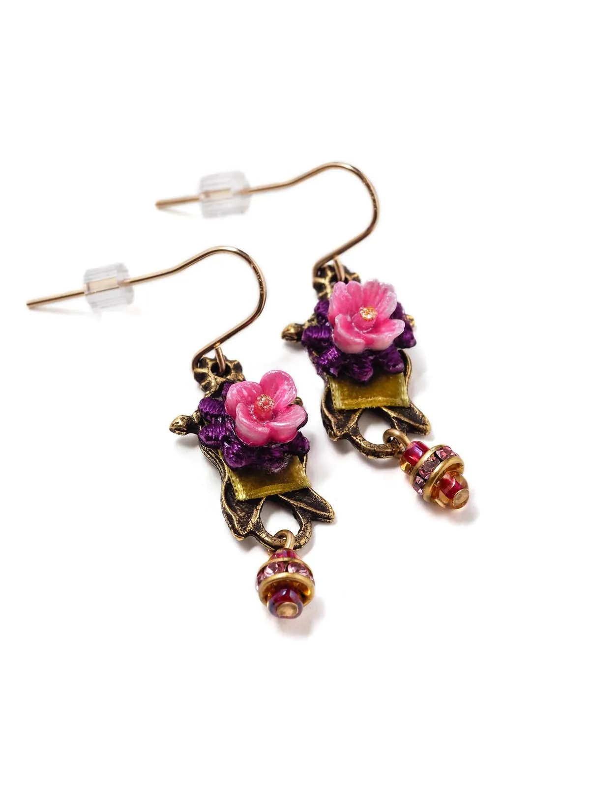 Small Pink Rose Drop Earrings