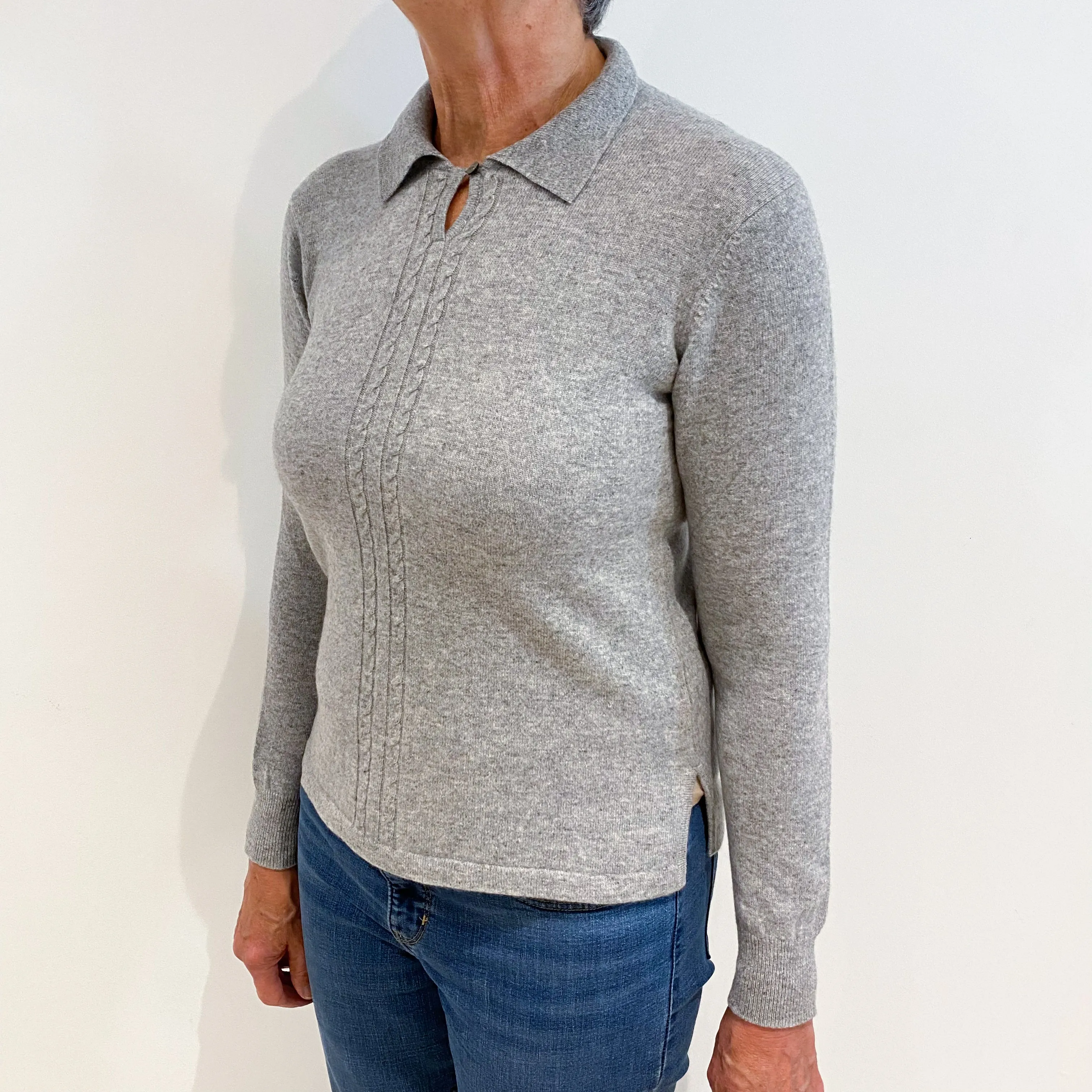 Smoke Grey Cashmere Collared Jumper Medium