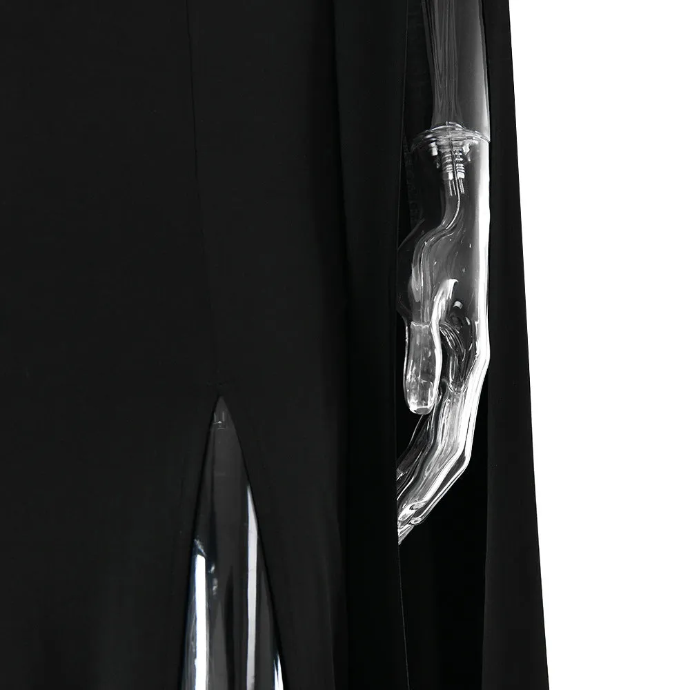 Square Collar Mop Long Sleeve High Slit Party Dress