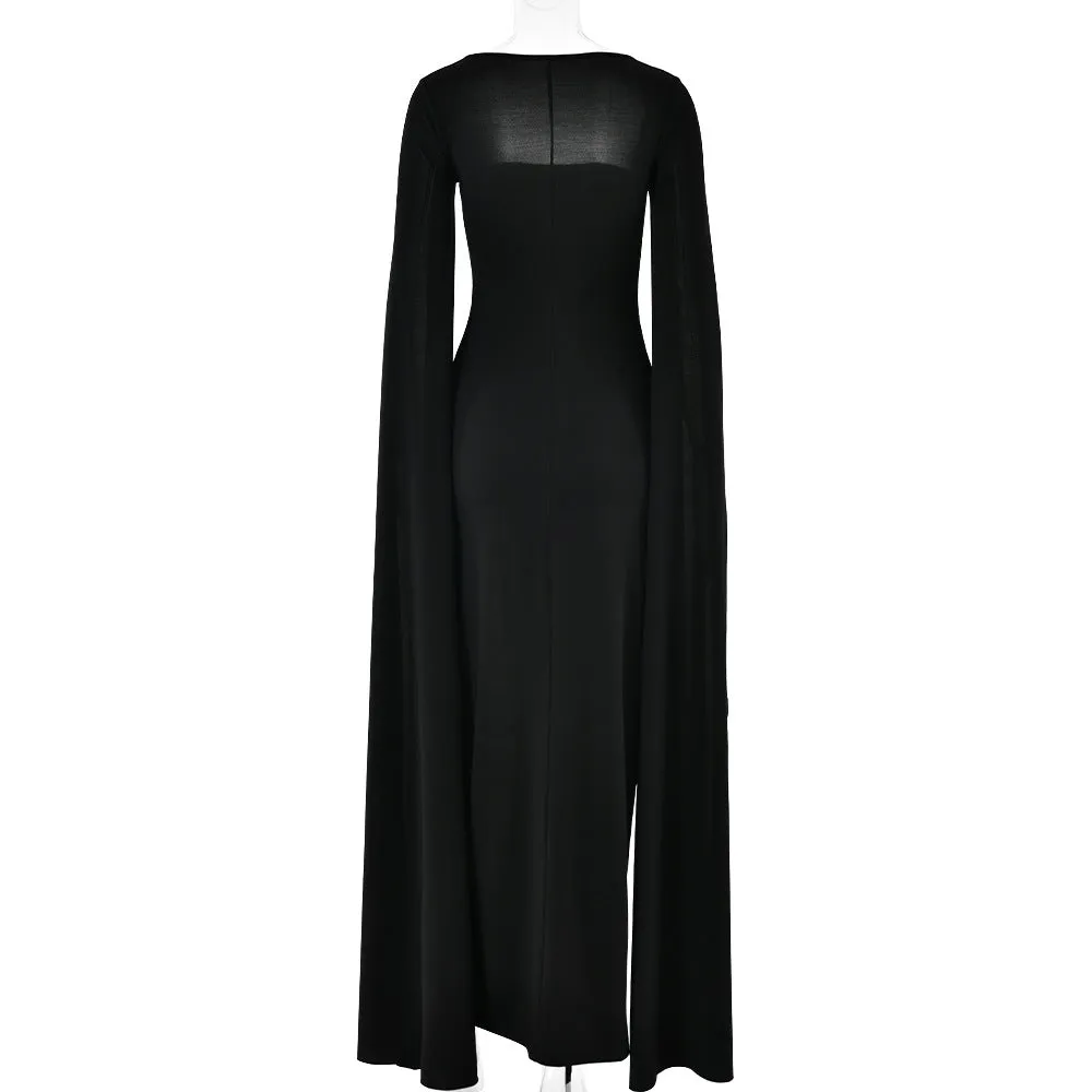 Square Collar Mop Long Sleeve High Slit Party Dress