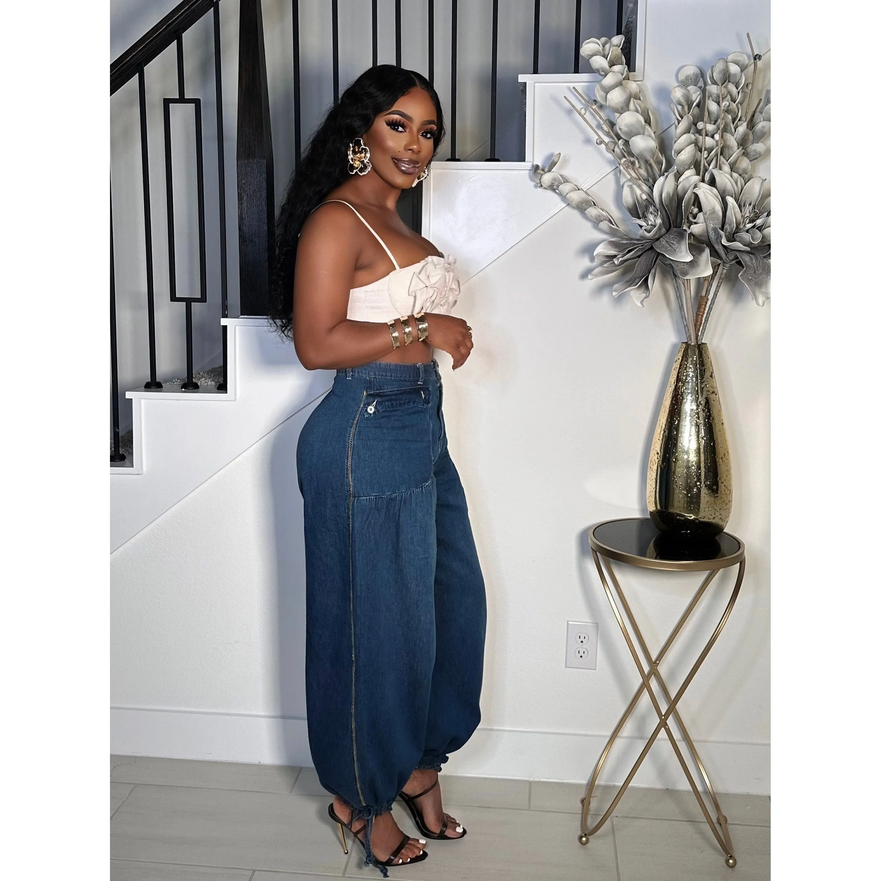 STEP OUT DRAW STRINGS DENIM PANTS