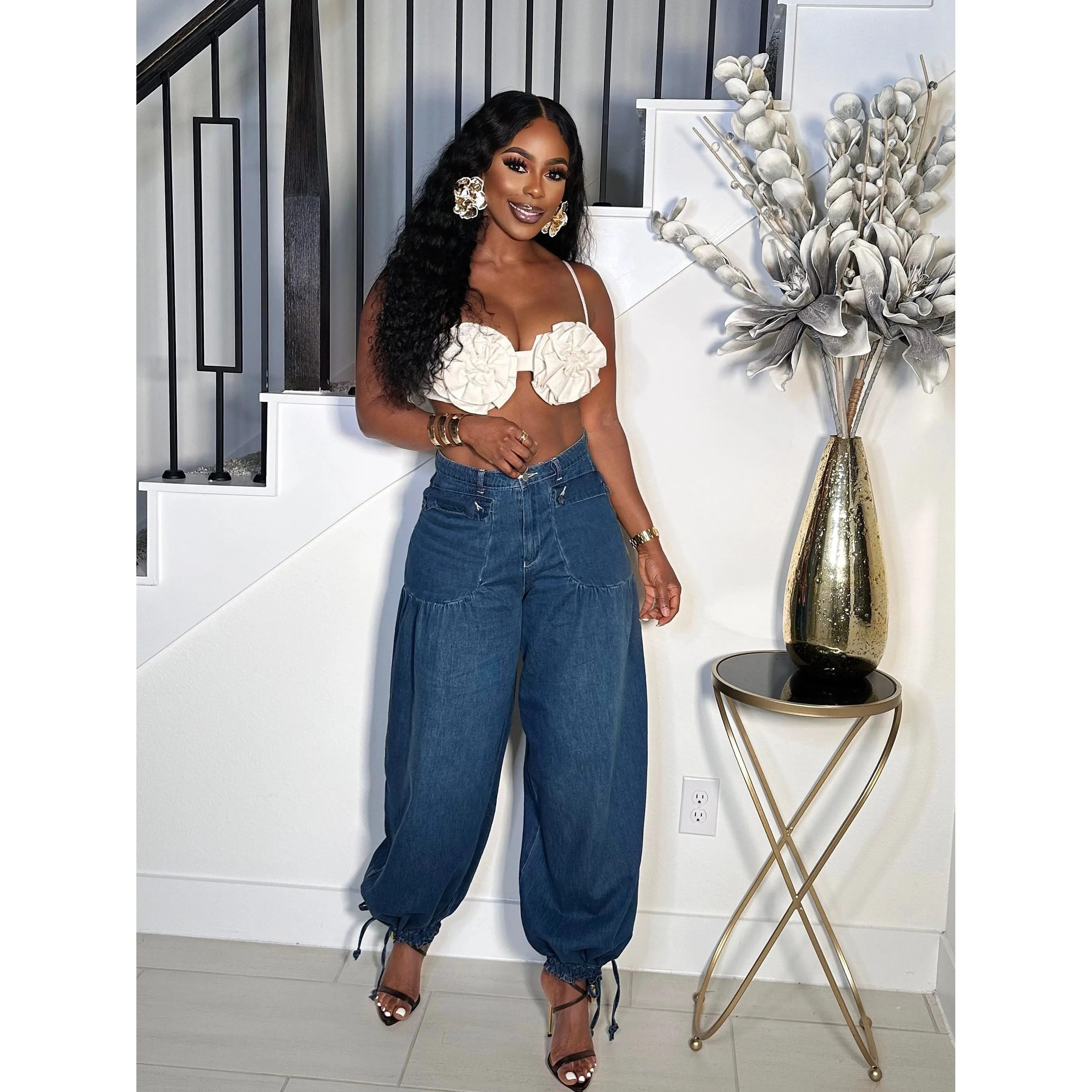 STEP OUT DRAW STRINGS DENIM PANTS