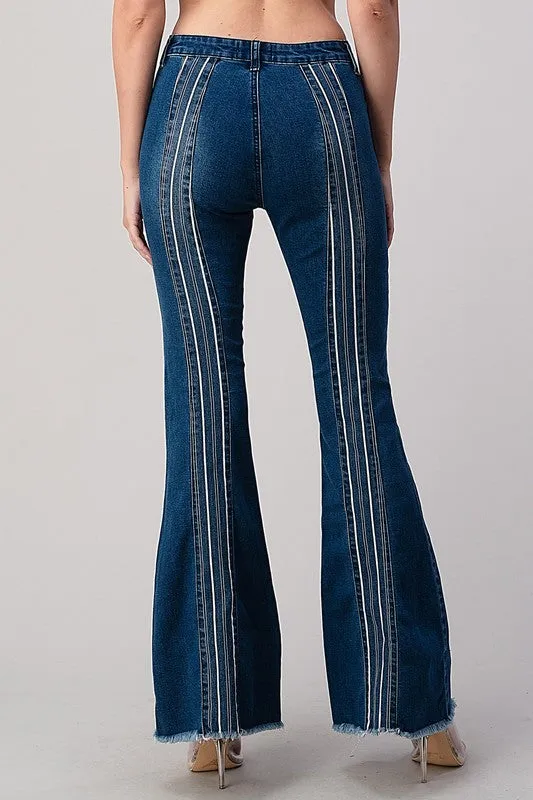 STRIPED PATCH FLARE JEAN