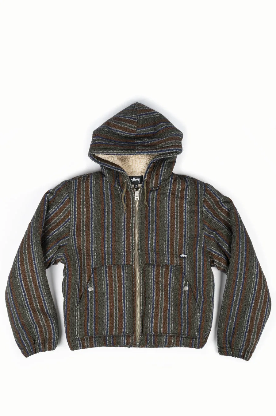 STUSSY WOOL STRIPE WORK JACKET OLIVE
