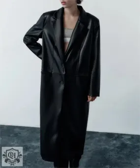 Stylish Faux Leather Overcoat