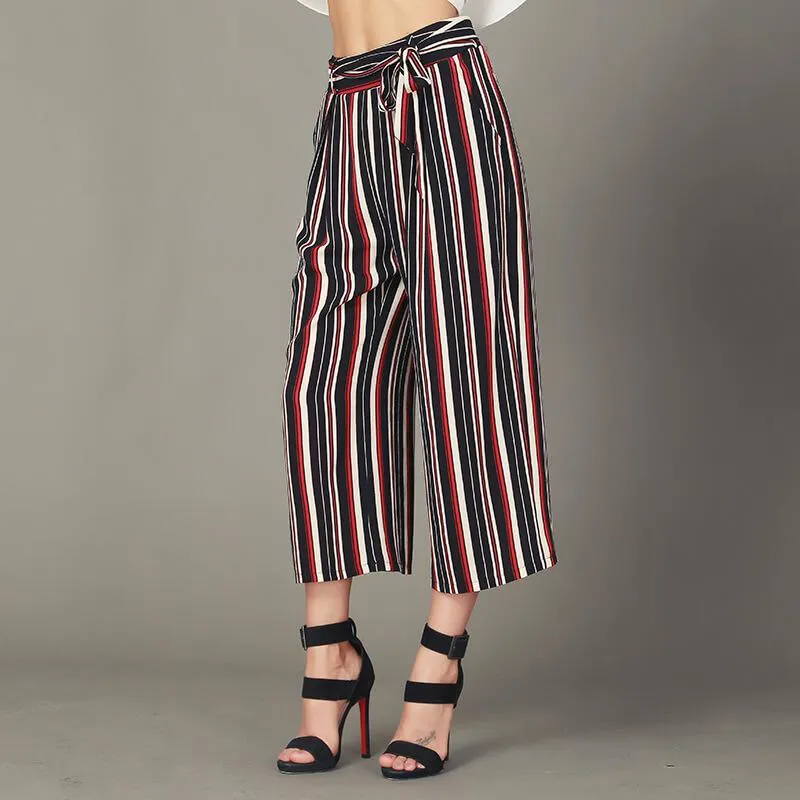Summer Wide Leg Stripes Loose Strap Pants