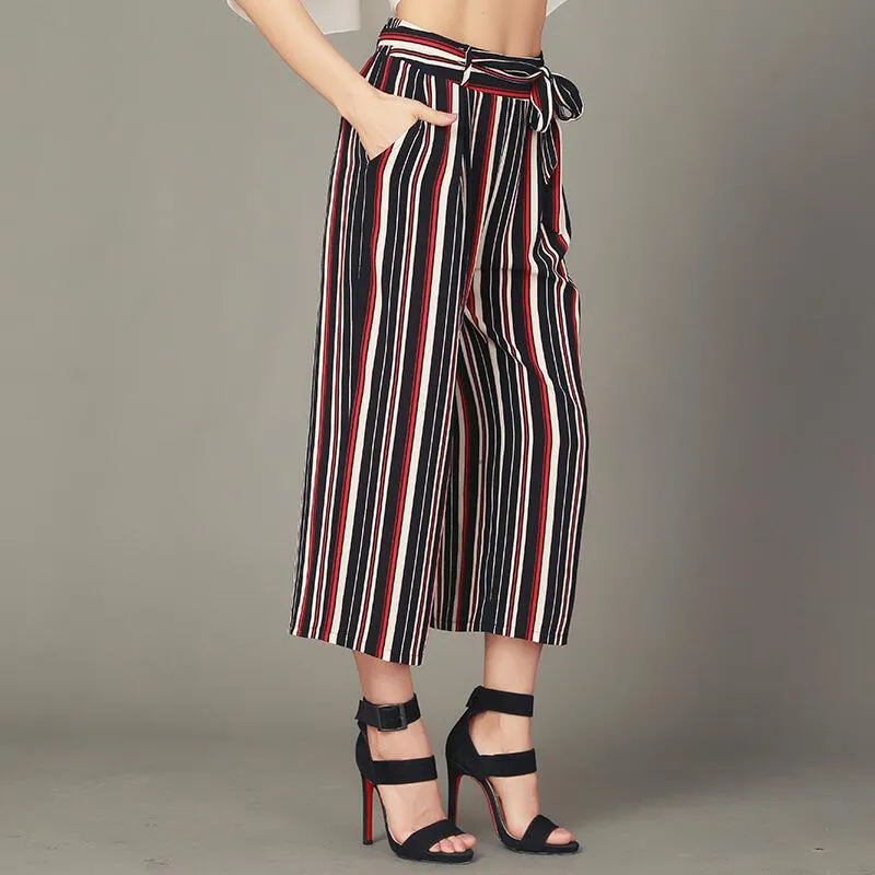 Summer Wide Leg Stripes Loose Strap Pants