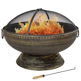 Sunnydaze 30" Royal Outdoor Steel Fire Pit with Spark Screen and Poker