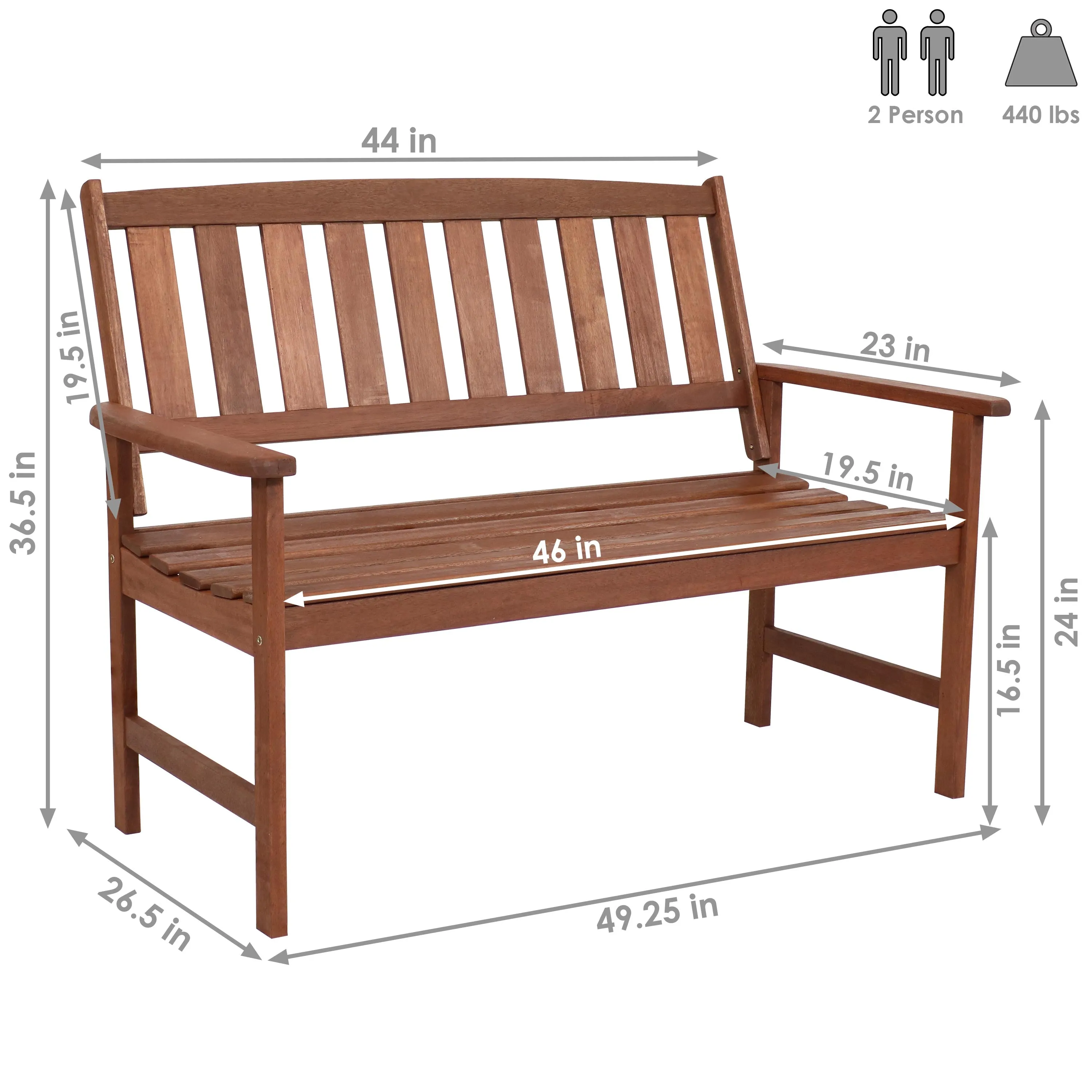 Sunnydaze Meranti Wood 2-Seat Bench with Teak Oil Finish