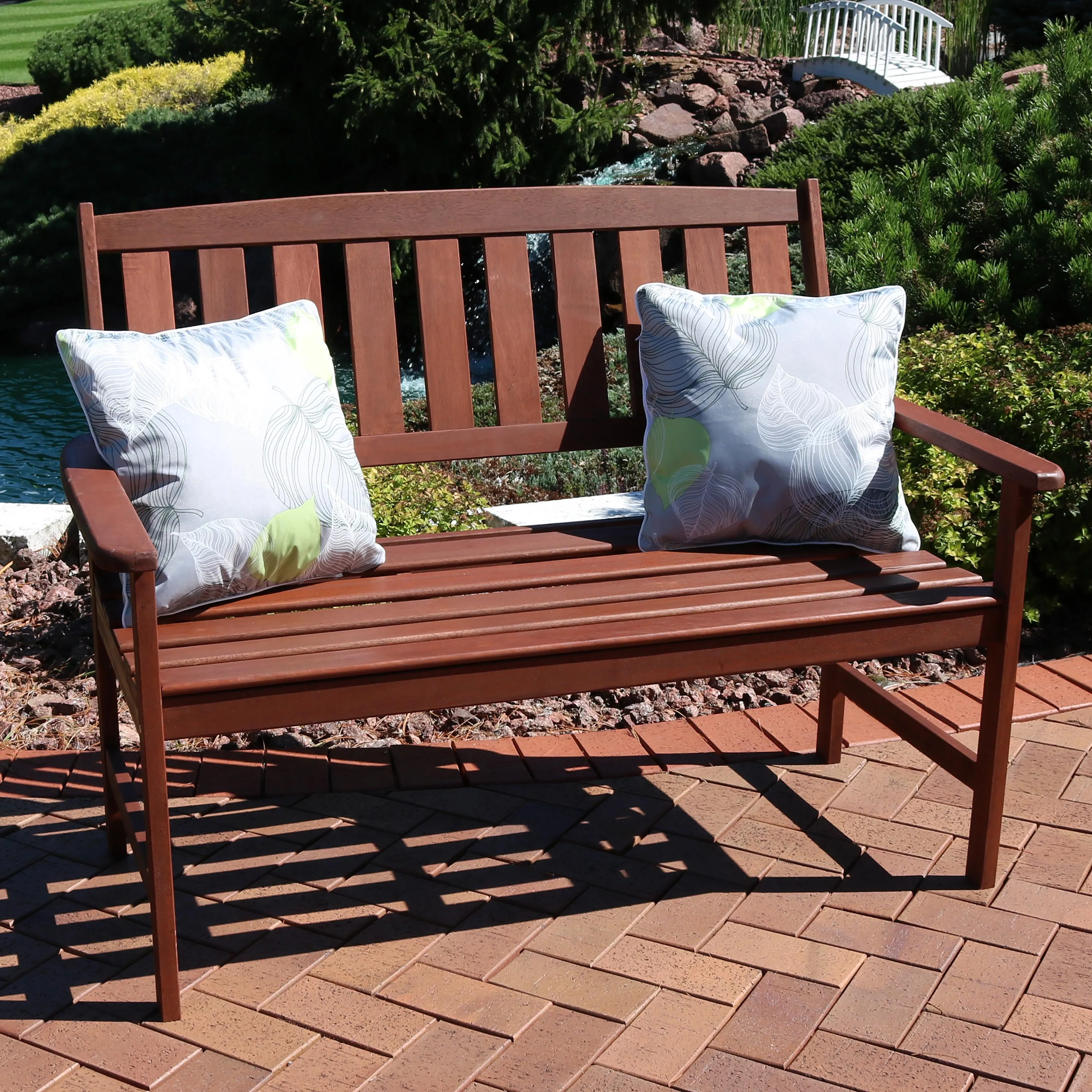 Sunnydaze Meranti Wood 2-Seat Bench with Teak Oil Finish