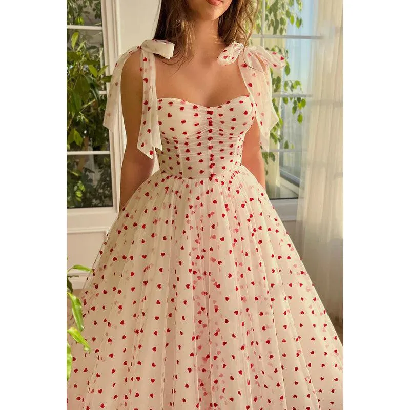 Sweetheart Ruched Tulle A-Line Long Bouquet of Hearts Prom Gown