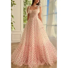 Sweetheart Ruched Tulle A-Line Long Bouquet of Hearts Prom Gown