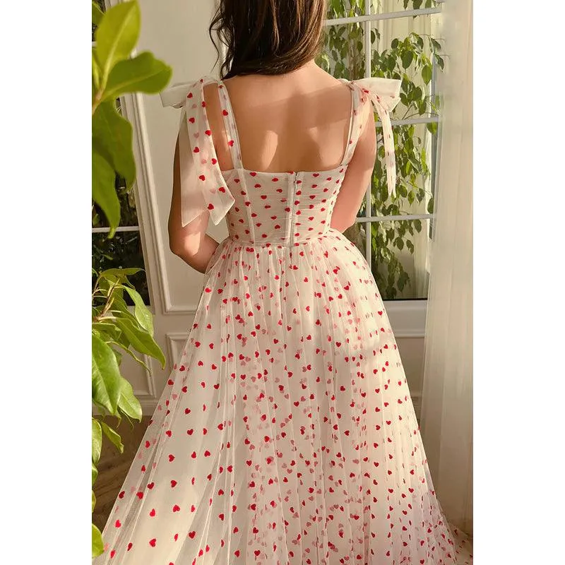 Sweetheart Ruched Tulle A-Line Long Bouquet of Hearts Prom Gown
