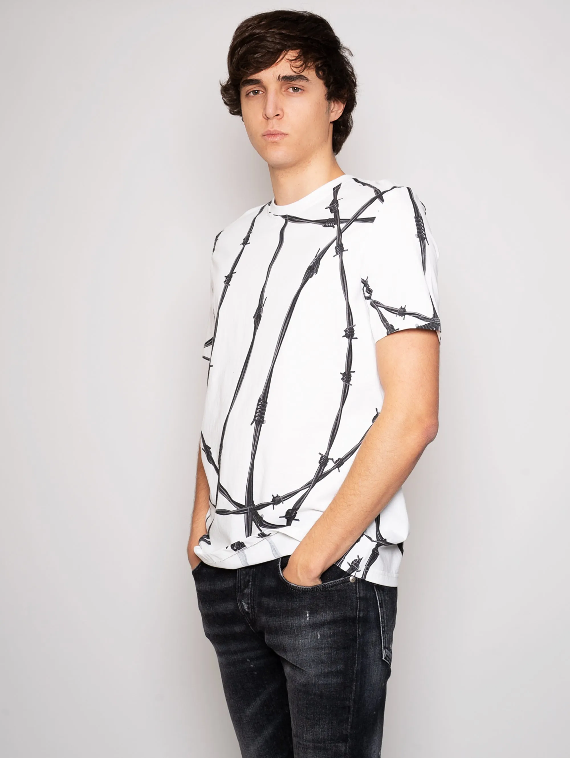 T-shirt con Stampa All Over Bianco/Nero