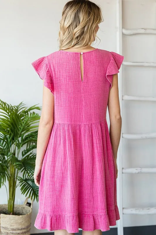 Textured Flutter Slv Babydoll Dress