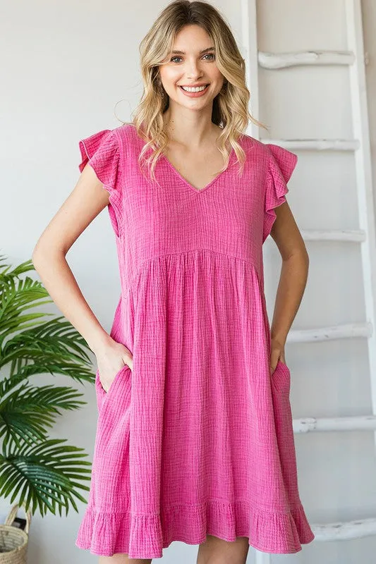Textured Flutter Slv Babydoll Dress