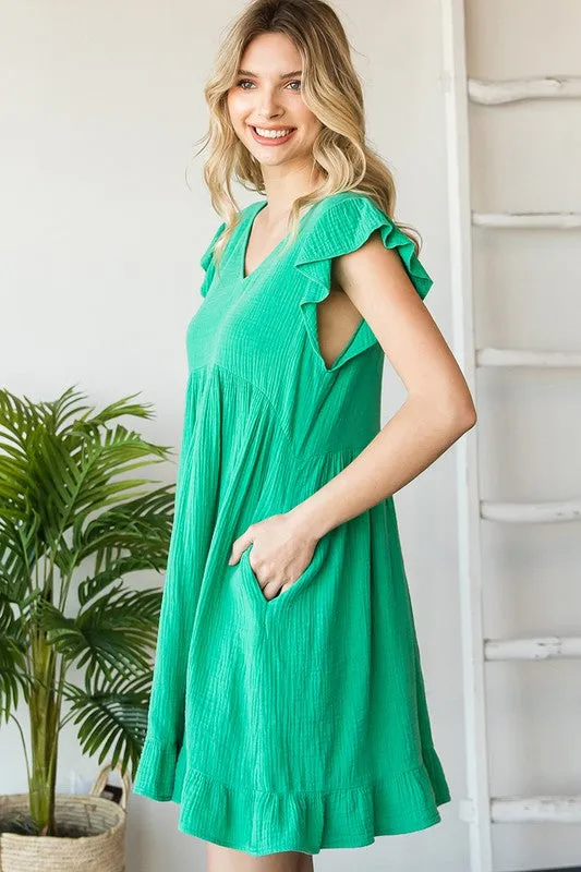 Textured Flutter Slv Babydoll Dress