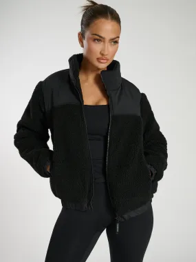 The 'Cold Outside' Cosy Zip Up Teddy Fleece Jacket in Black