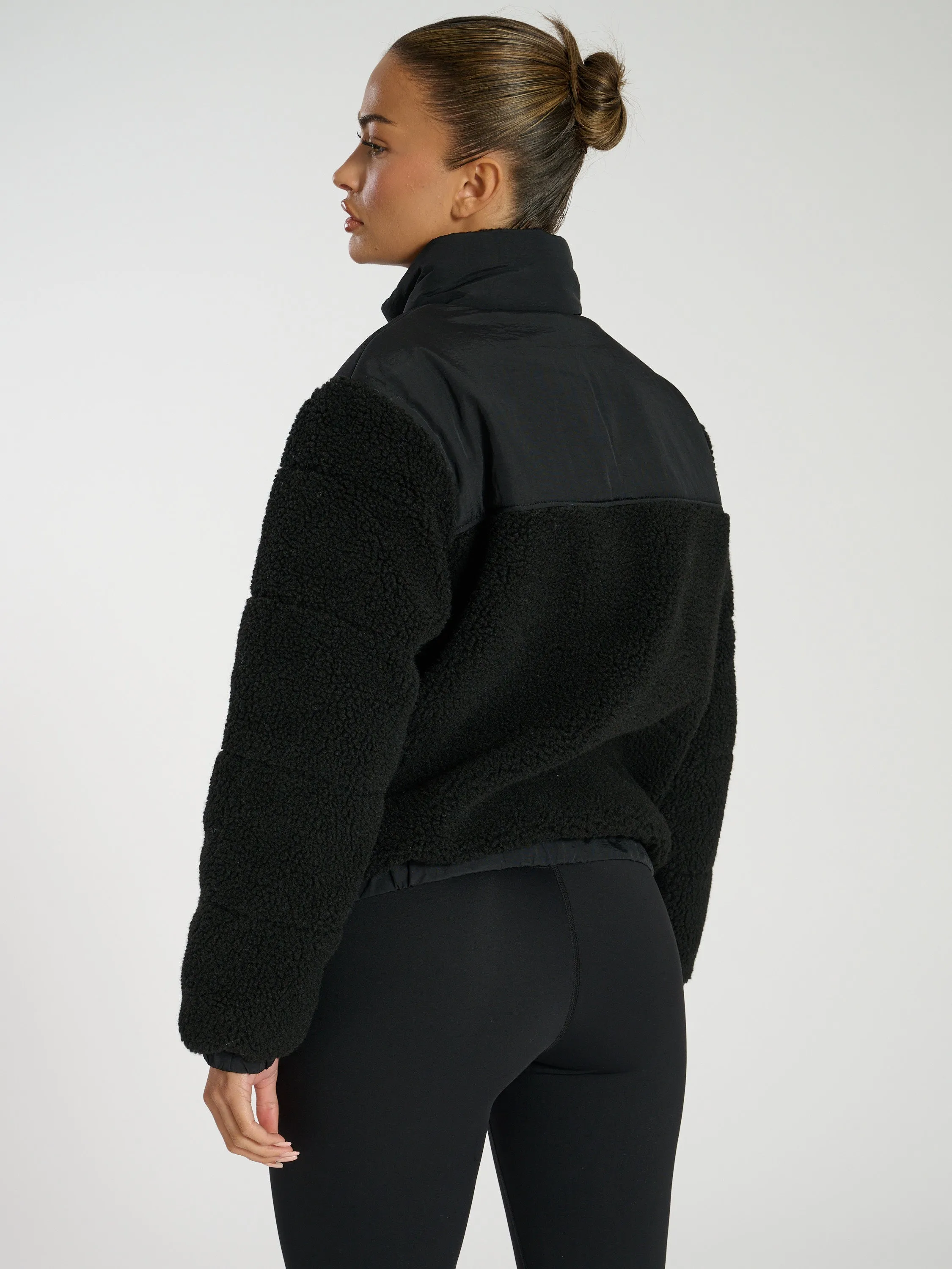 The 'Cold Outside' Cosy Zip Up Teddy Fleece Jacket in Black