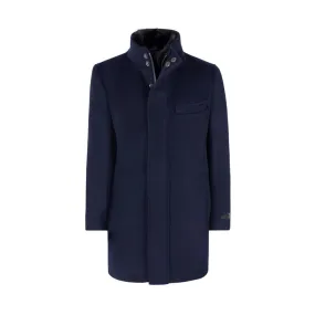 T.O. Boys Solid Navy Blue 3/4 Length Wool Blend Down Overcoat