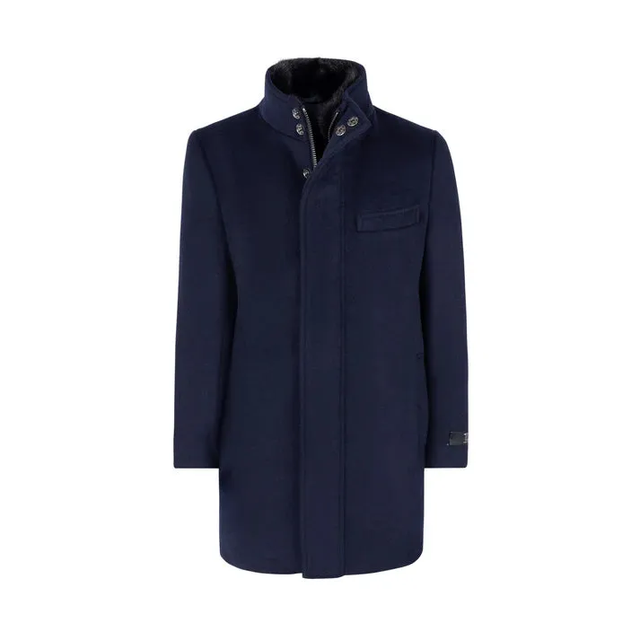 T.O. Boys Solid Navy Blue 3/4 Length Wool Blend Down Overcoat