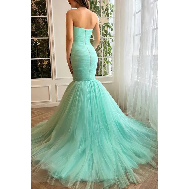 Trumpet/Mermaid Strapless Tulle Zipper-Up Sleeveless Prom Dress