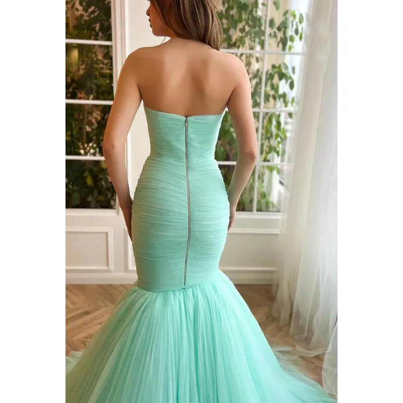 Trumpet/Mermaid Strapless Tulle Zipper-Up Sleeveless Prom Dress