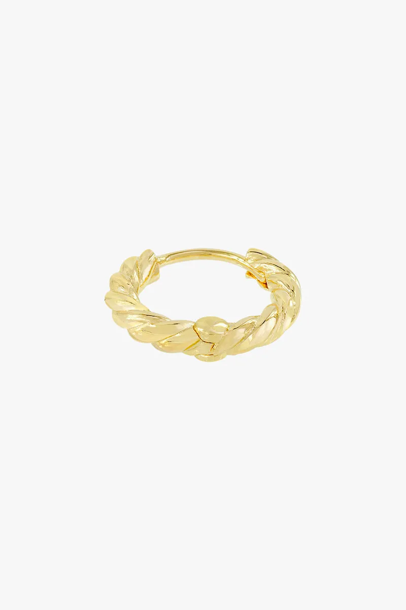 Twisted croissant hoop earring gold plated 13mm